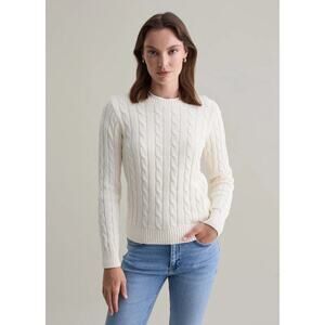 White + Warren Cable Knit Crew Sweater Size M Cream Cotton Preppy Old Money
